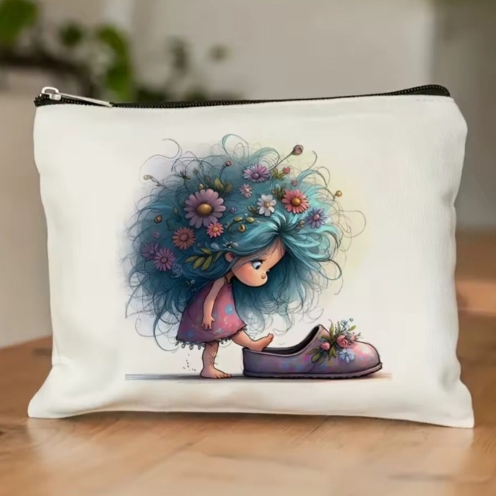 Makeup Cosmetic Bag Pouch Blue Hair Girl With Shoe NEW